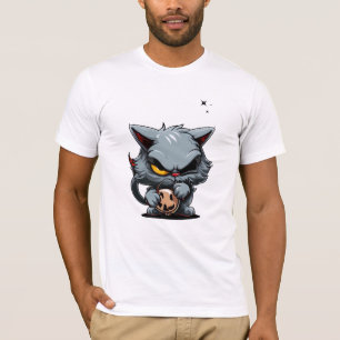 Cool Evil Gray Cat Yellow Eye Dark Stars T-Shirt