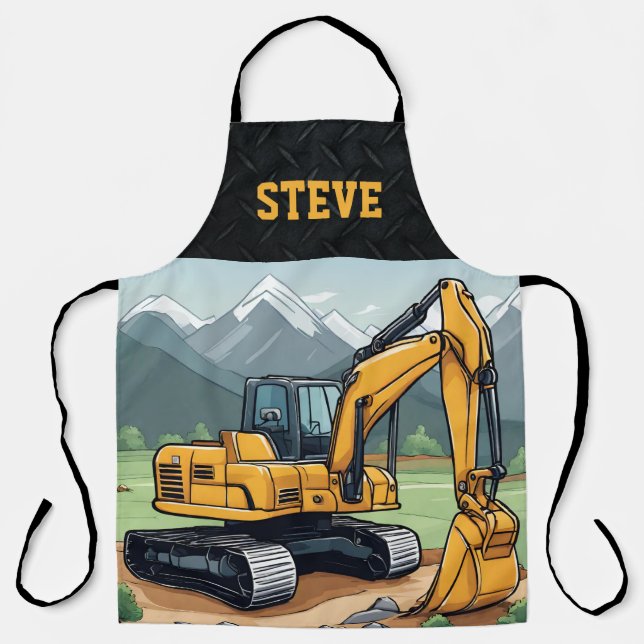 Cool Excavator Name Construction Equipment Men's Apron (Front)