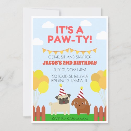 Cool Exciting Dog Theme Birthday Party Invitation