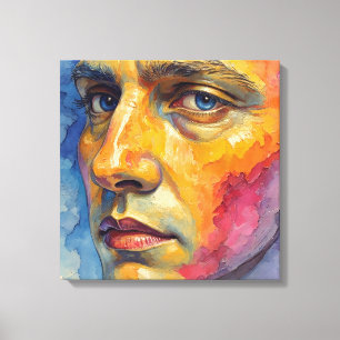 Cool Expressionist Face   Moody Blue Abstract Canvas Print