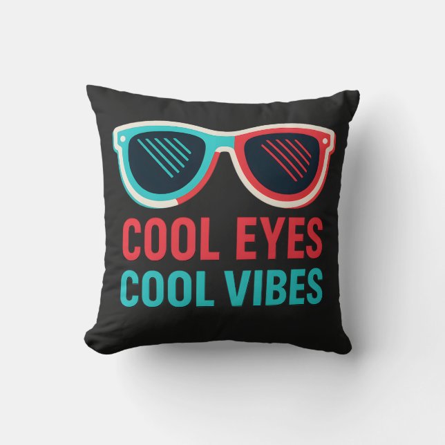 Cool Eyes Cool Vibes Retro 3D Glasses T-Shirt Throw Pillow (Front)