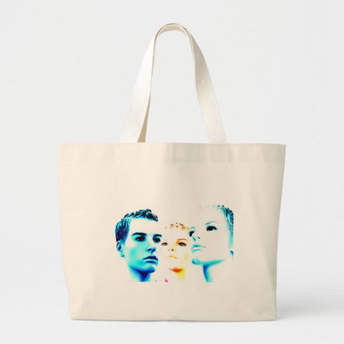 Cool faces three friends minimalist design large tote bag