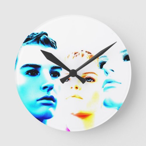 Cool faces three friends minimalist design round clock