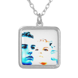 Cool faces (three) friends, minimalist design silver plated necklace