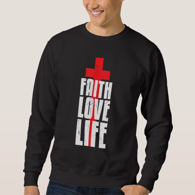 Cool Faith Love Life Religion Caring Red Cross Act Sweatshirt (Front)