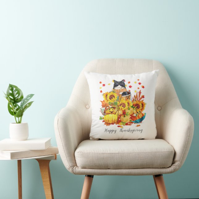 Cool fall cat   throw pillow (Chair)