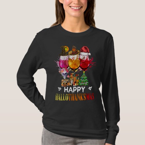 Cool Fall Themed Drinking Mom Hallothanksmas Drink T_Shirt