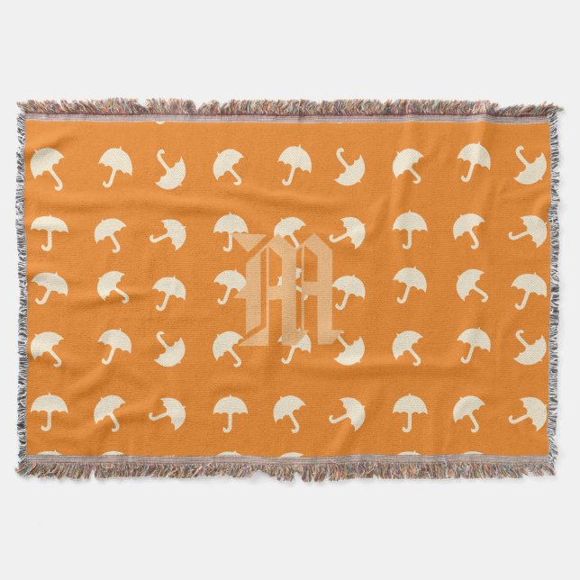 Cool Fall Vibes Monogram Umbrellas Throw Blanket (Front)