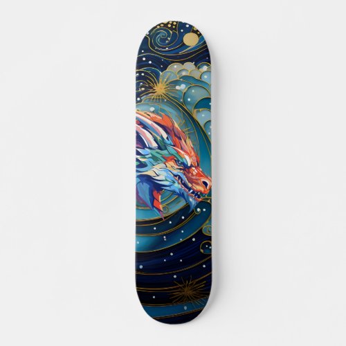 Cool Fantasy Celestial Ocean Waves  Dragon Skateboard