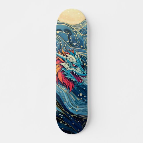 Cool Fantasy Celestial Ocean Waves  Dragon Skateboard