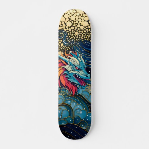 Cool Fantasy Celestial Ocean Waves  Dragon Skateboard