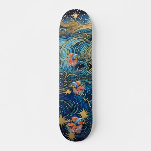 Cool Fantasy Celestial Ocean Waves  Fish Skateboard
