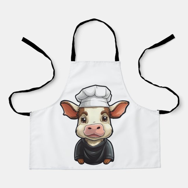 Cool Farm Animal Lover Art Cute Chef Cow Apron (Front)