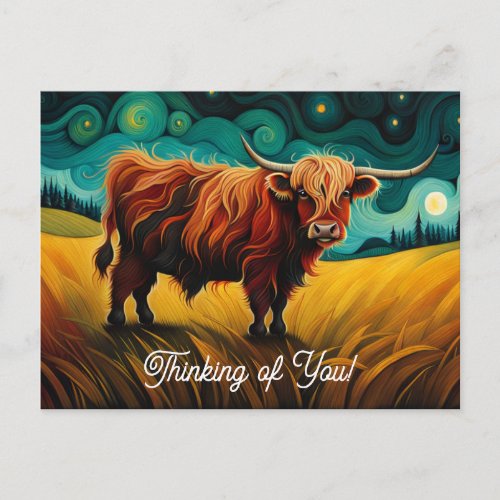 Cool Farm Highland Cow Thinking of You Postcard