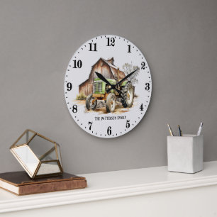 Cool farm tractor add name large clock