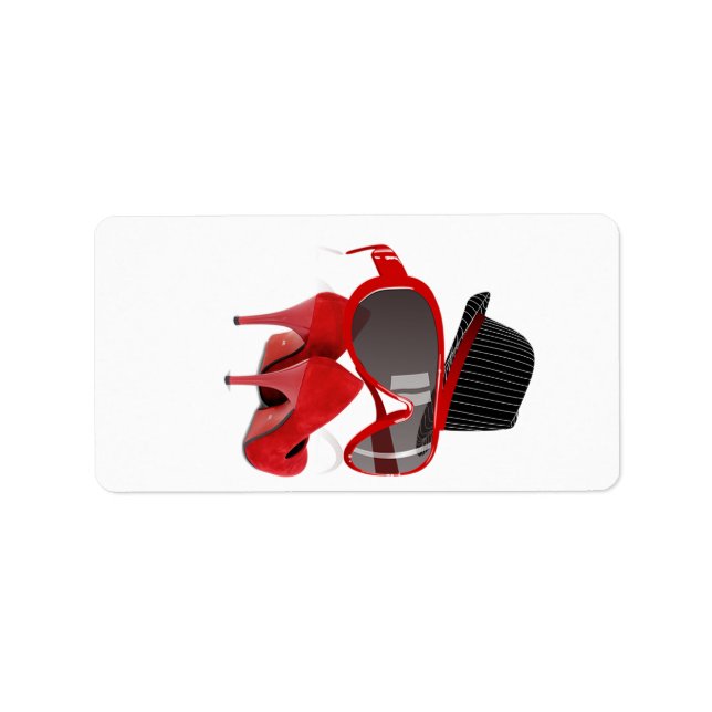 Cool Fashion ladies red hat shoes & glasses Label (Front)