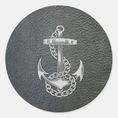 Cool fashionable silver metal shine effects anchor classic round sticker