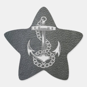 Cool fashionable silver metal shine effects anchor star sticker