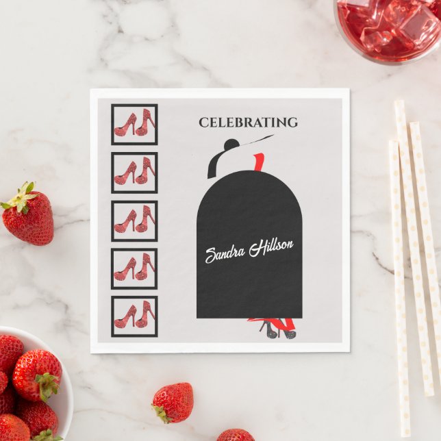 Cool Fashionist Red Black Shoes Birthday Napkins (Insitu)