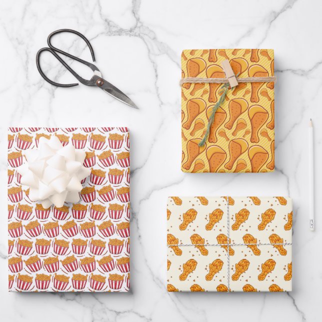 cool fast food chicken tiled party wrapping paper sheets (Front)