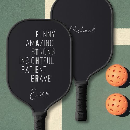 Cool Father Definition Custom Name Black And White Pickleball Paddle