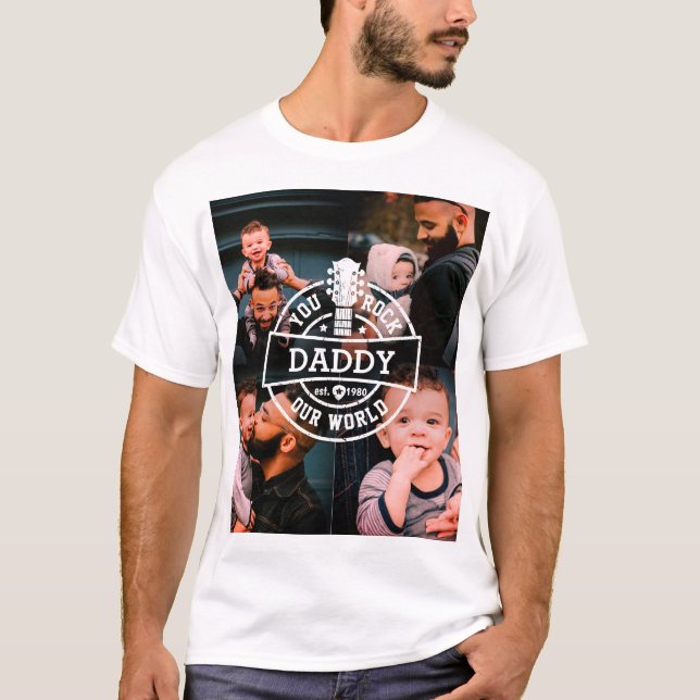 Cool Father's Day You Rock Our World Photo Collage T-Shirt (Front)
