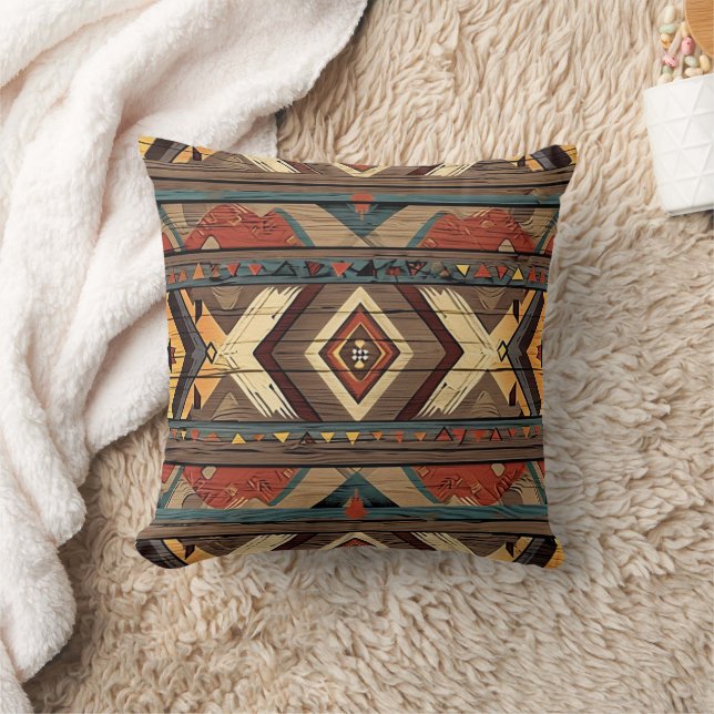 Cool faux Aztec wood pattern  Throw Pillow (Blanket)