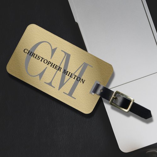 Cool Faux Copper Bold Grey Monogram Luggage Tag