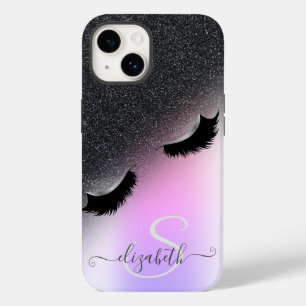 Cool Faux Lashes Black Glitter Ombre Case-Mate iPhone 14 Case