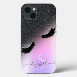 Cool Faux Lashes Black Glitter Ombre   iPhone 13 Case