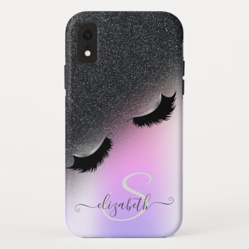 Cool Faux Lashes Black Glitter Ombre  iPhone XR Case