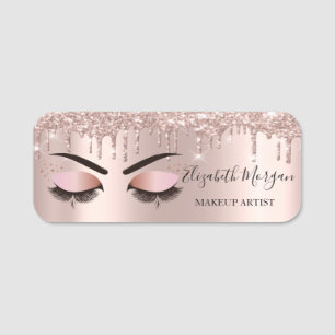 Cool Faux Lashes,Drips,Rose Gold Makeup Name Tag
