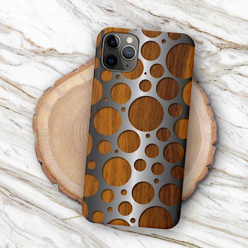 Cool Faux Metal Modern Trendy Wood Grain Pattern iPhone 15 Plus Case