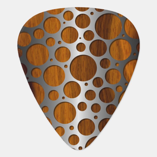 Cool Faux Metal Modern Trendy Wood Grain Pattern Guitar Pick (Front)