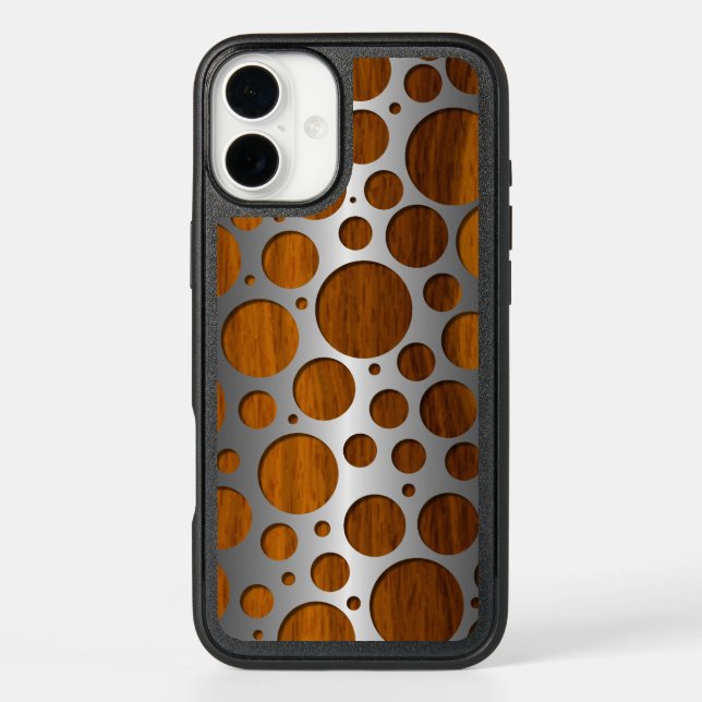 Cool Faux Metal Modern Trendy Wood Grain Pattern Otterbox iPhone Case (Back)