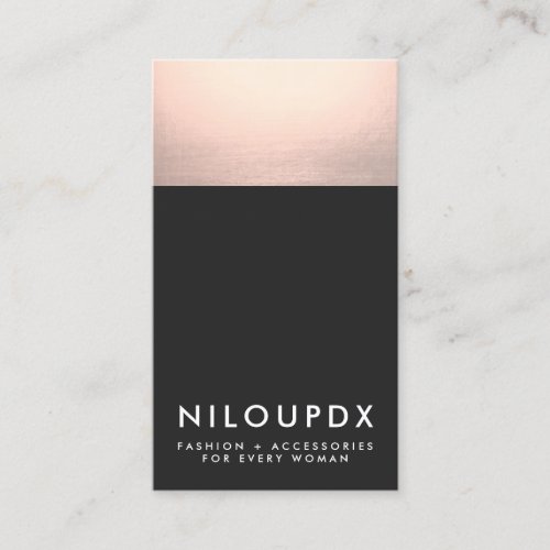 Cool Faux Rose Gold Foil and Black Modern Business Card