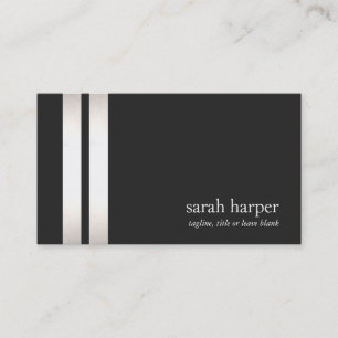 Cool Faux Silver Foil and Black Striped Modern 2 Business Card