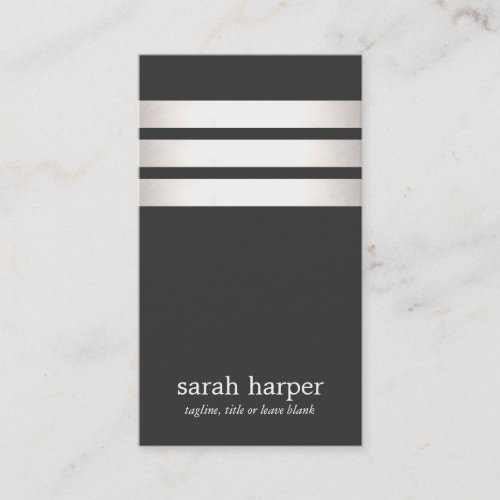 Cool Faux Silver Foil and Black Striped Modern Business Card