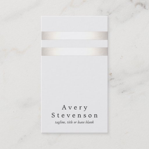 Customizable Cool Faux Silver Foil and White Striped Modern 2 Double-Sided Standard Business Cards (Pack Of 100)