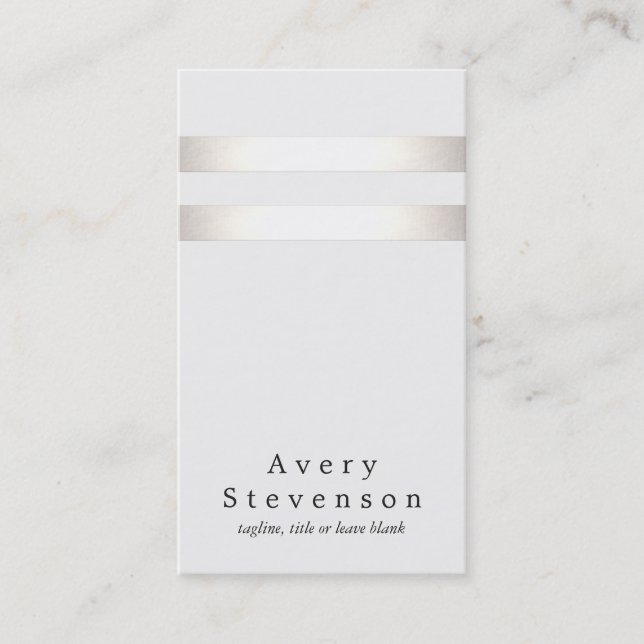 Cool Faux Silver Foil and White Striped Modern 2 Business Card (Front)