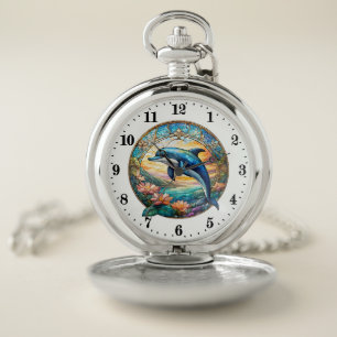 Cool faux stained glass dolphin lovers  pocket watch
