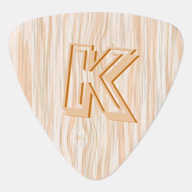 Cool Faux Stained Wood Monogrammed Custom Music Guitar Pick (Front)