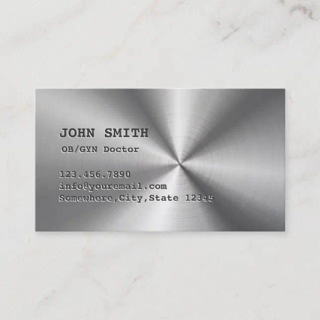 Cool Faux Stainless Steel OB/GYN Business Card | Zazzle