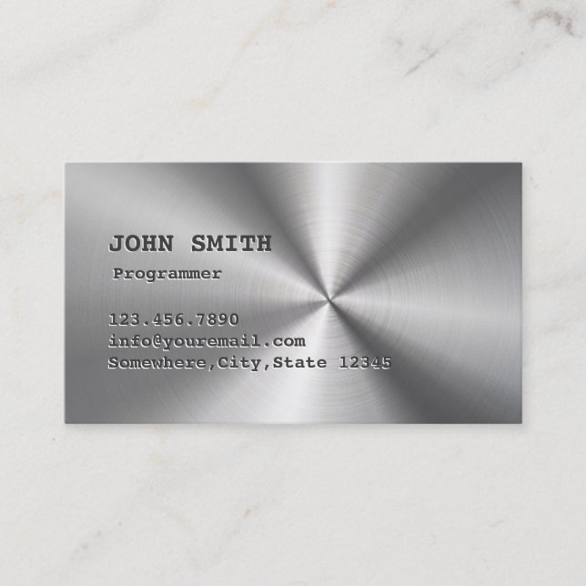 Cool Faux Stainless Steel Programmer Business Card (Front)