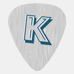 Cool Faux White Wood Blue Monogrammed Custom Guitar Pick