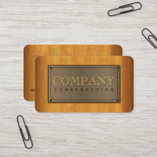 Cool Faux Wood Metal Plate and Wood Construction Business Card
