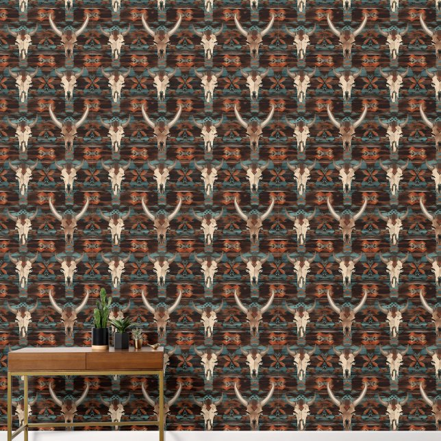 Cool faux wood Western tiled pattern Wallpaper (Hallway)