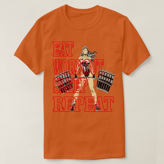 Cool Female Graphic Eat Sleep Workout Repeat Gym a T-Shirt (Design Front)
