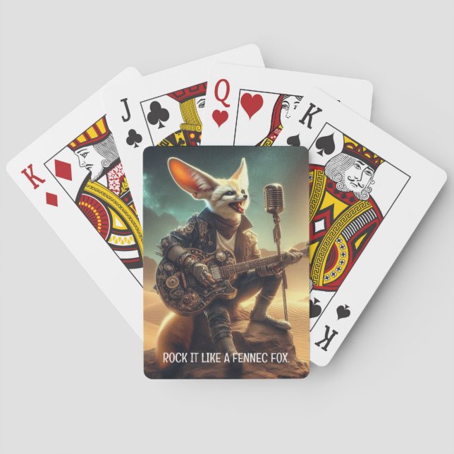 Cool Fennec Fox Rocks Acoustic Guitar in Desert Poker Cards (Back)