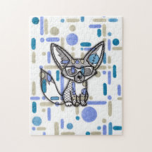 Cool Fennec Fox with Sunglasses Blue Geometric Jig